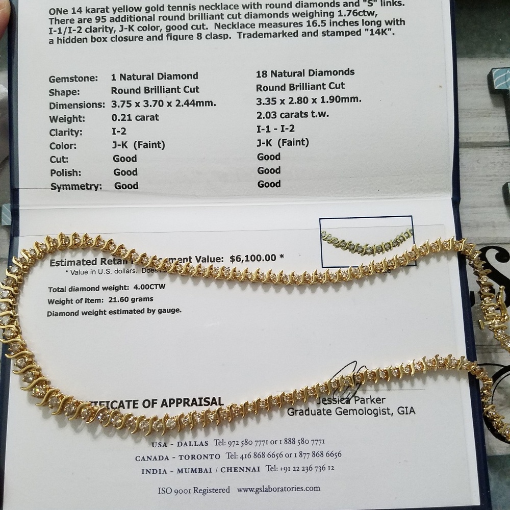 14K 4.00CTW YELLOW GOLD DIAMOND TENNIS NECKLACE